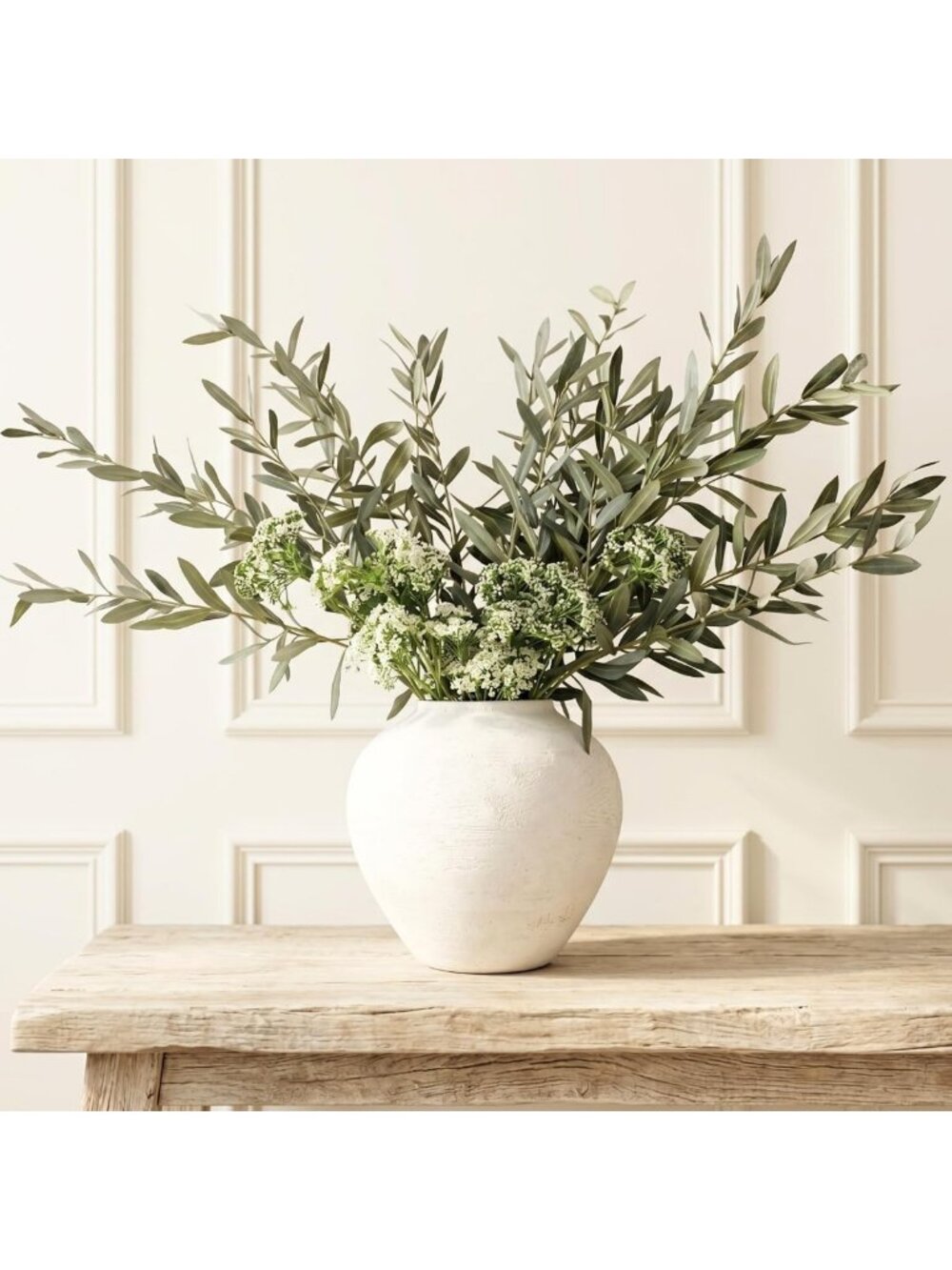 Faux Olive Branch & White Berry Arrangement - Lush Greenery Stems for Home Decor